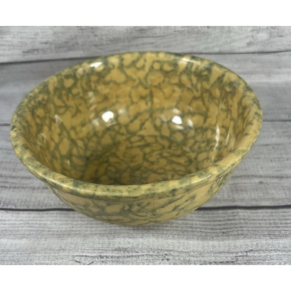 Antique Sponge Ware Serving Bowl Green Spatter 6